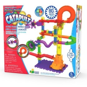 Joc STEM de constructie Labirint cu lansator de bile cu peste 80 de piese si peste 45 cm inaltime